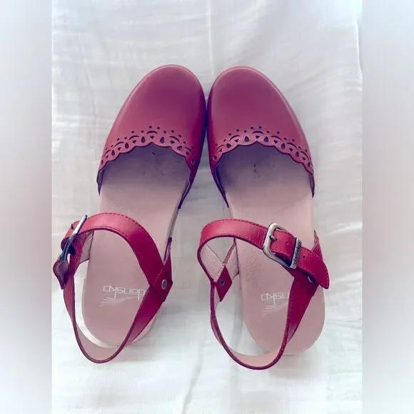 Dansko Red Leather Mules with Wooden Heel - Picture 4 of 10